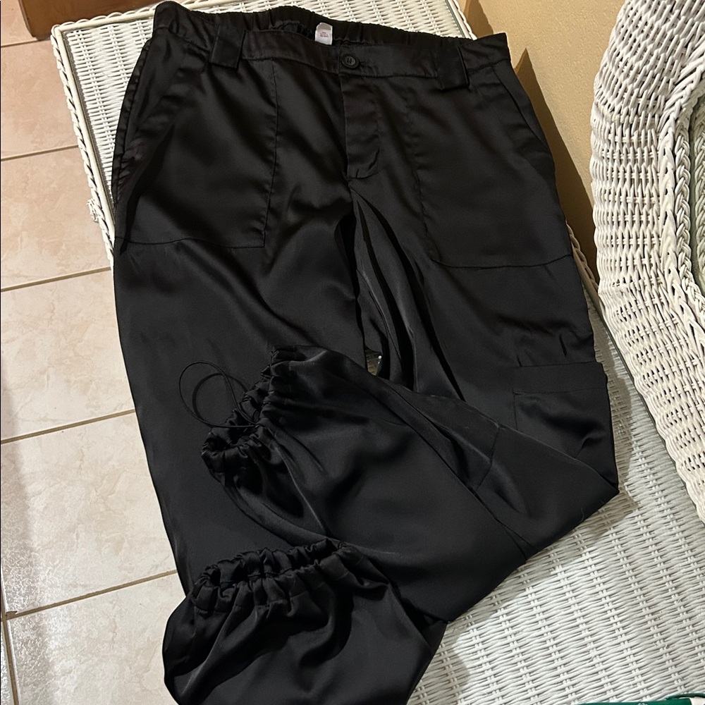 Black Satin Jogger Pants